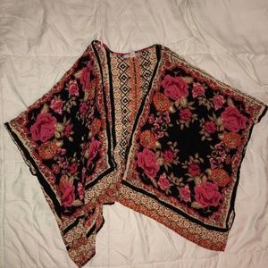 Black and pink floral kimono